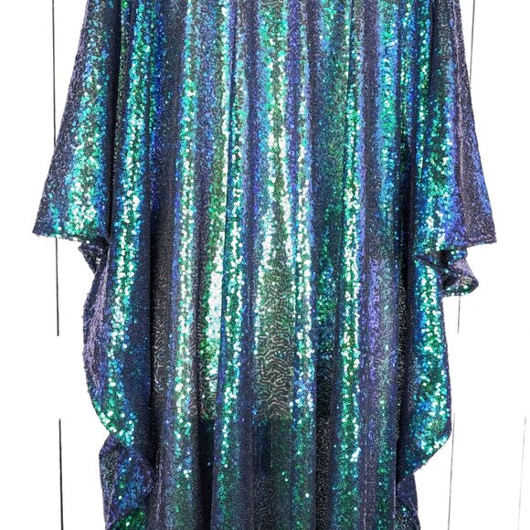 Iridescent green sequins kimono caftan cover up tunic dress - Picture 4 of 6